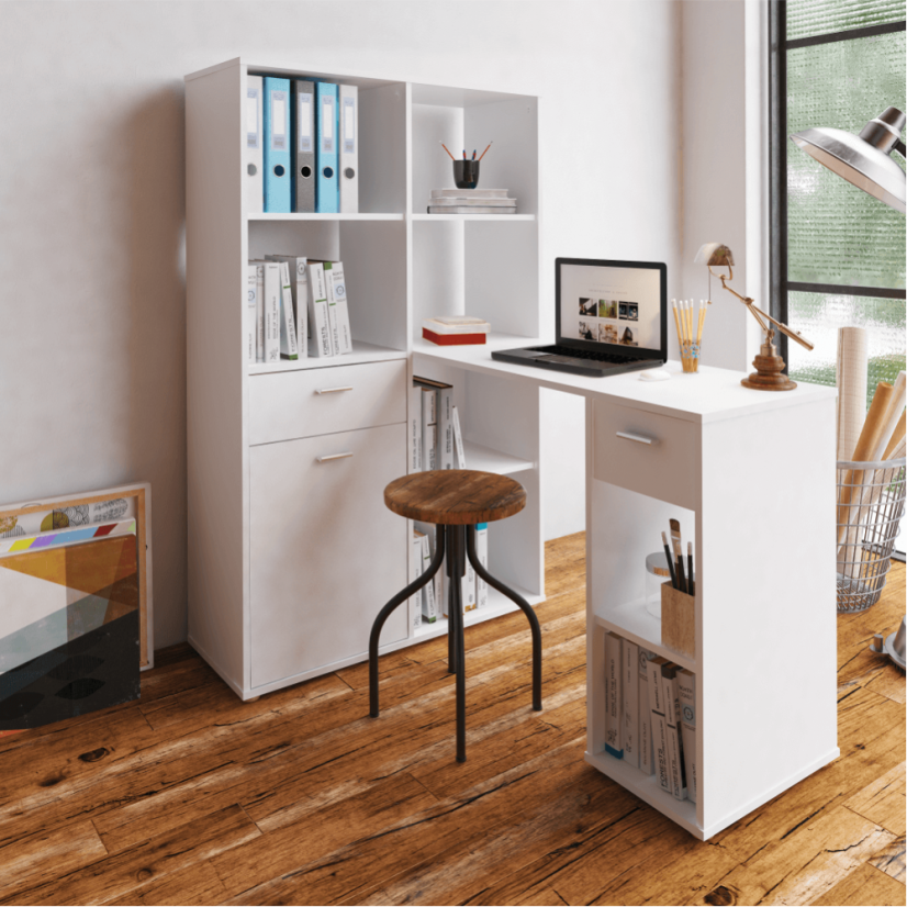 Eck-PC-Tisch mit Ablage, weiß, MINESON