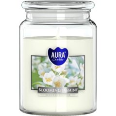AURA gyertyák, üvegben, virágzó jázmin, 100 óra, 500 g