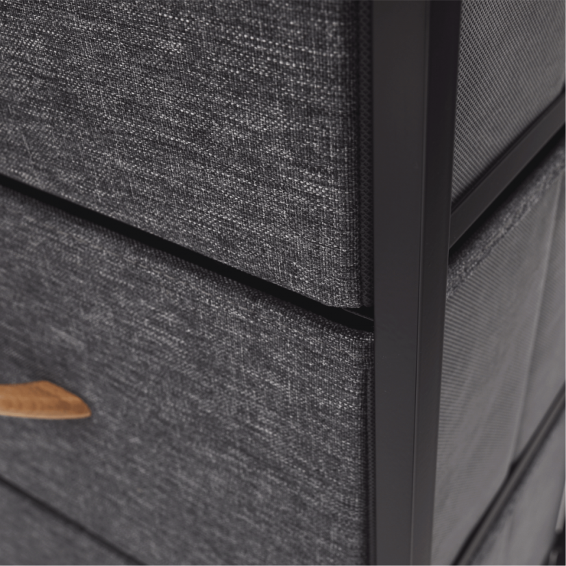 Komoda z szufladami materiałowymi, czarny/ciemnoszary, PALMERA TYP 2 (akce)