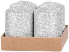 MagicHome Weihnachtskerze, 4x6 cm, zylindrisch, Packung. 4 Stk., Silber, mit Glitzer, Advent