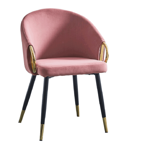 Designerski fotel, tkanina aksamit w kolorze różowym/złoty chrom złoty, DONKO