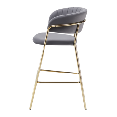 Designer Barhocker, graubrauner Samtstoff/goldchrom, DASMIN TYP 2