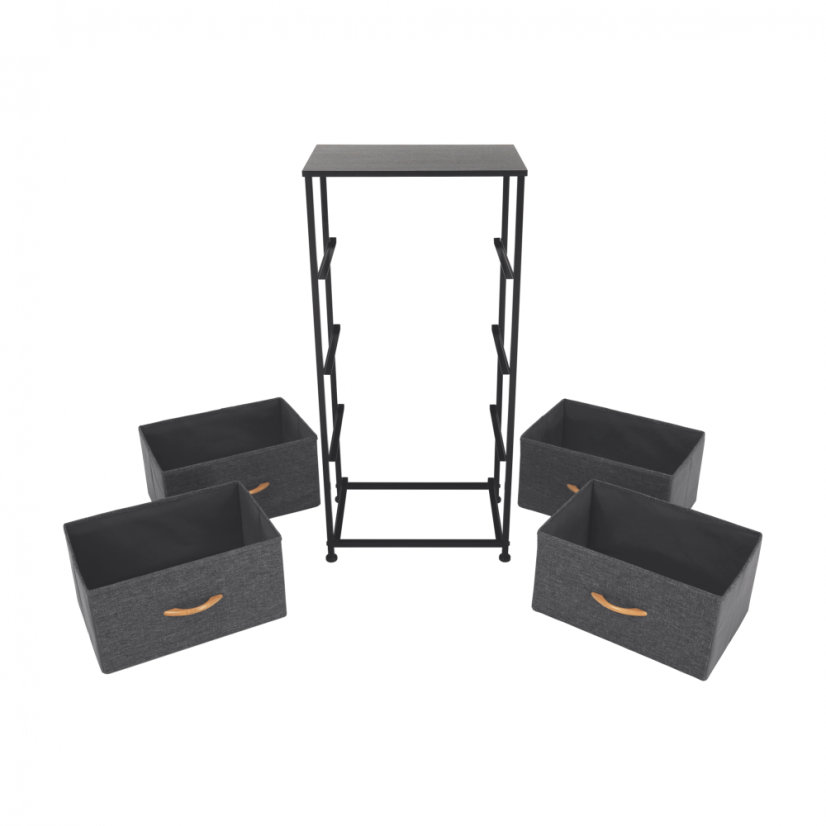 Komoda z szufladami materiałowymi, czarny/ciemnoszary, PALMERA TYP 2 (akce)