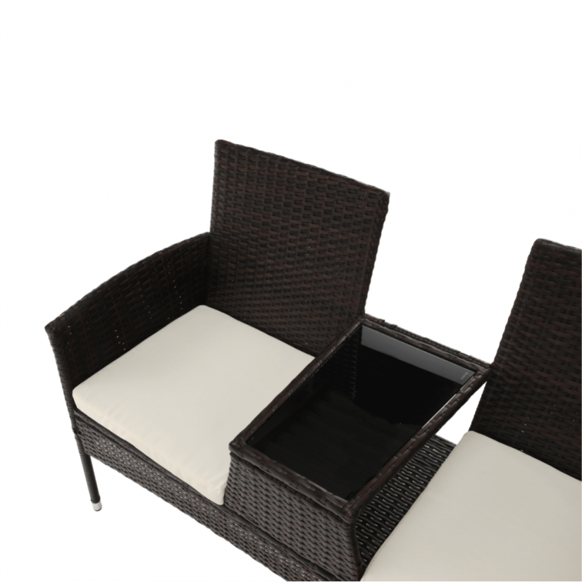Gartenbank mit Tisch und Kissen, braun/creme, LALIT