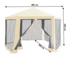Kerti sátras pavilon, 3,9x2,5x3,9 m, bézs/fekete, RINGE TYP 2+6 oldalfal (akció)