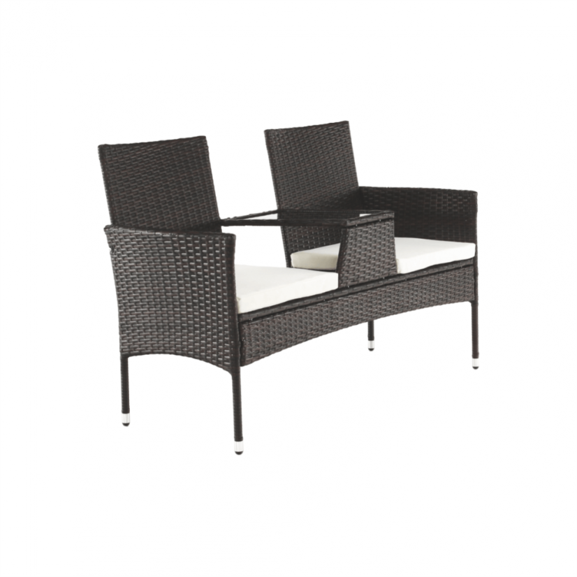 Gartenbank mit Tisch und Kissen, braun/creme, LALIT