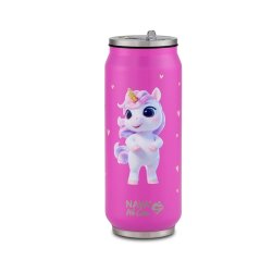 Cana termică cu pai, 500 ml, din oțel inoxidabil, cu unicorn roz NAVA