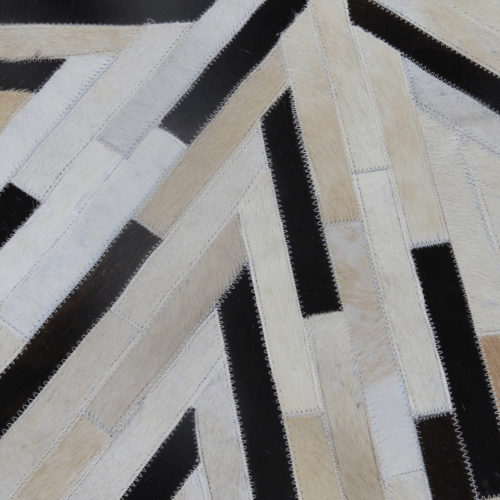 Luxusný kožený koberec, čierna/béžová/biela, patchwork, 200x200, KOŽA TYP 8