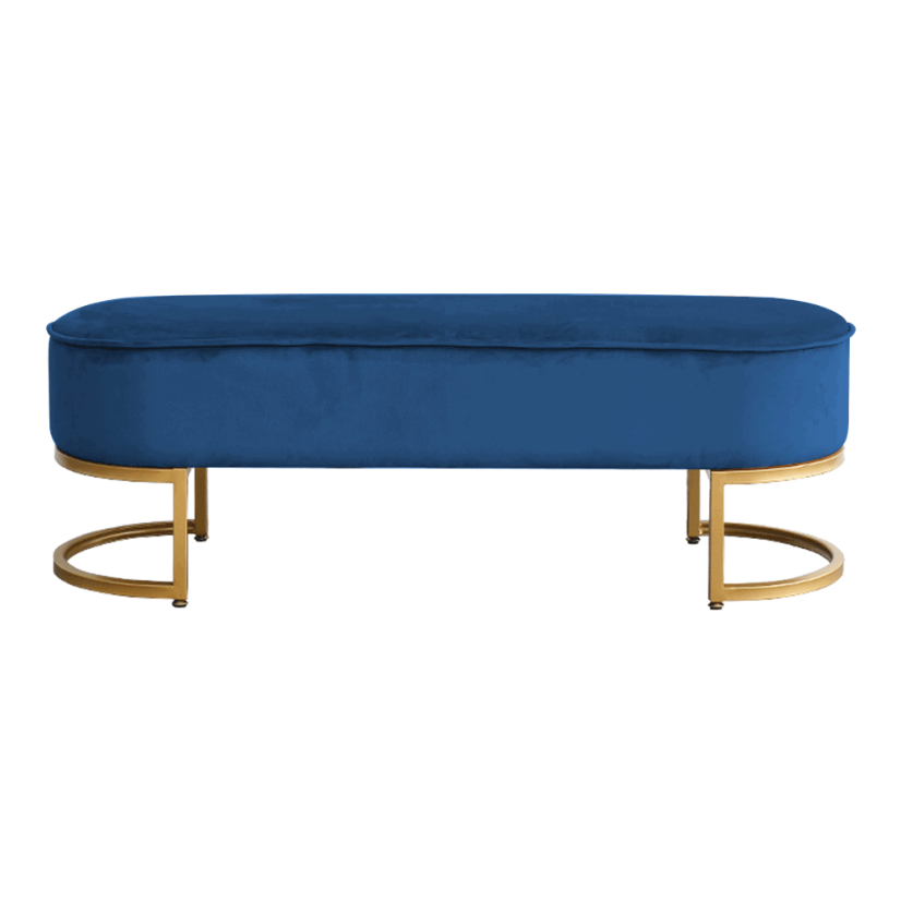 Design-Bank, blauer Samtstoff/Gold-Chrom-Gold, MIRILA NEU