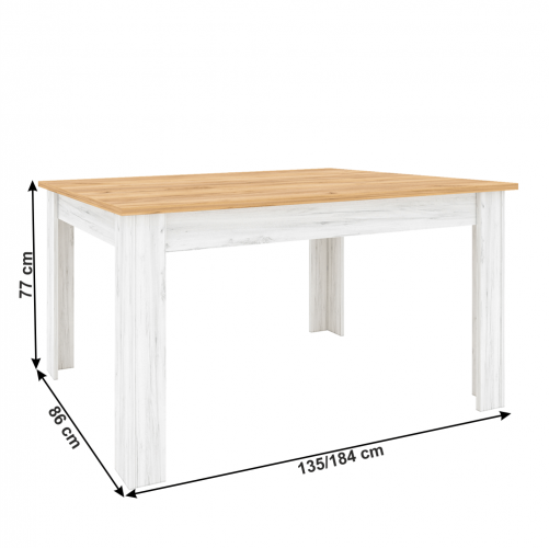 Jedilna miza, zložljiva, zlata craft hrast/bela craft hrast, 135-184x86 cm, SUDBURY