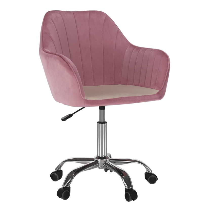 Bürostuhl, rosa Samtstoff/Chrom, KLIAN