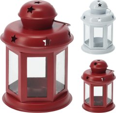 Laterne Teelichthalter 11x9x13 cm Metall/Glas Rot/Weiß-Mix