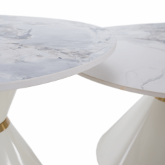 Stoliki kawowe, zestaw 2 szt., biały marmur/biały/złoty, stal, MABUZ (akce)