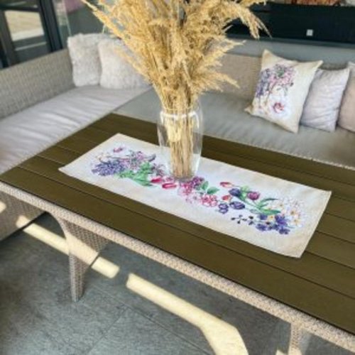 Gobelin-Tischdecke für das ganze Jahr, Blumenmotiv, 40 x 100 cm
