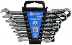 Ratschenschlüsselsatz mit Gelenk, 8-teilig, GEKO