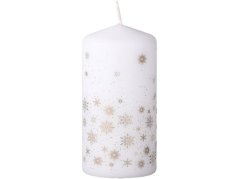 Cilindru lumânare 60x120mm, Fulgii Magic Snowing alb-auriu