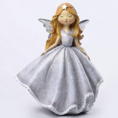 Figurka anioła 21x13x26 cm srebrna