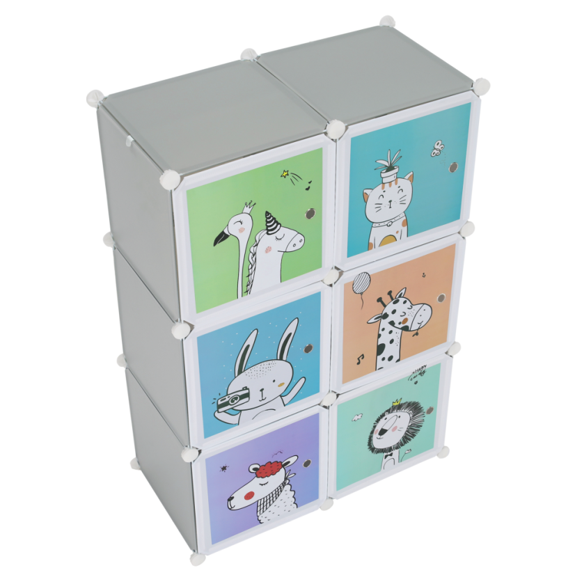 Modularer Kleiderschrank für Kinder, Grau/Kindermuster, BIARO - SALE