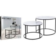 Kihúzható kerek asztal, 2 db, 60/50 cm, fehér