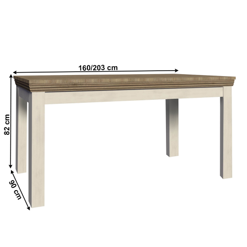 Zložljiva jedilna miza, nordijski bor/divji hrast, 160-203x90 cm, ROYAL ST