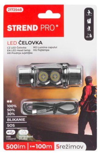 Latarka czołowa Strend Pro Headlight H4016, 2xXPG LED 500 lm, 2000 mAh, ładowanie USB, wodoodporna, wyjmowana lampa