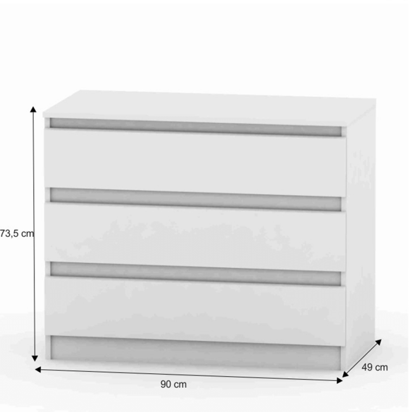 Komoda s 3 ladice, bijela, HANY NEW 003