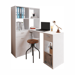 Eck-PC-Tisch mit Ablage, weiß, MINESON