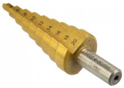 Stopenjski sveder 4-20 mm za pločevino, korak 2 mm, TiN, GEKO