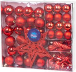 MagicHome božićne kuglice, set, 50 kom, 4-5 cm, crvene, zvijezda, girlanda, kornet, za božićno drvce