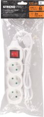 Kabel DG-F803BK L-1,5m, przedłużacz, biały, 3x gniazdo + wyłącznik