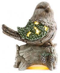 MagicHome Božična dekoracija, Sinica na deblu, 9 LED, 3xAAA, keramika, 22x21,50x40 cm