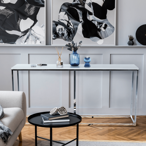 Konzolni stol u industrijskom stilu, bijela/krom, KORNIS