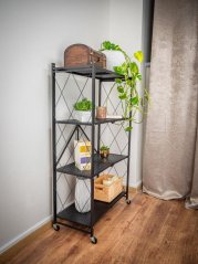 Regál Racks RAW4T, kovový, 4 police, 1270x720x340 mm, Max. 50 kg/police, přenosný, na kolečkách