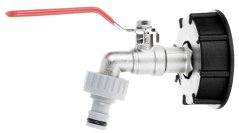 Metalni ventil za Mauser spremnik od 1000 l, navoj 3/4", izlaz za brzu spojnicu 1/2", GEKO