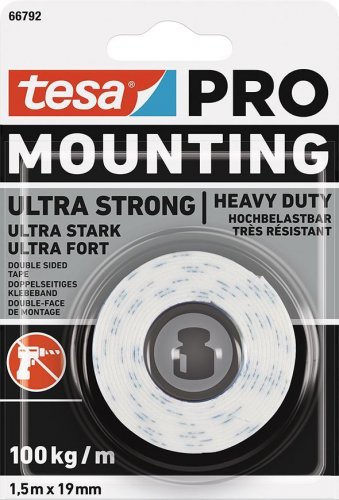 tesa® Mounting PRO Ultra Strong szalag, rögzítő, kétoldalas, ragasztó, 19 mm, L-1,5 m