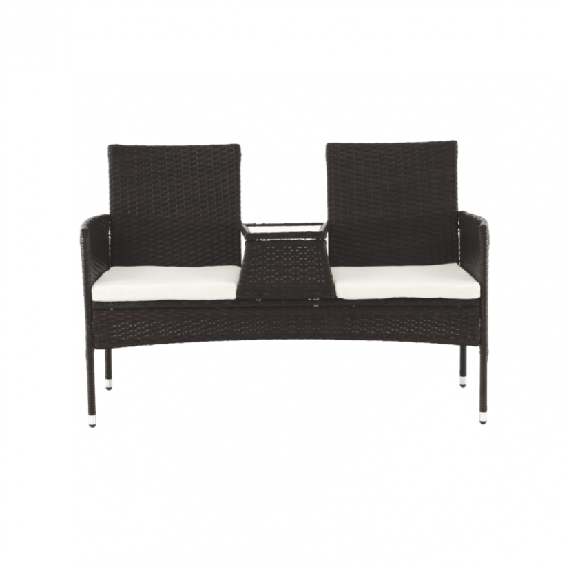 Gartenbank mit Tisch und Kissen, braun/creme, LALIT