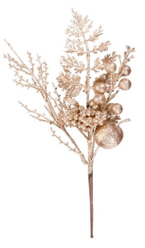 Zweig MagicHome Weihnachten, mit Apfel und Beeren, Gold, 28 cm