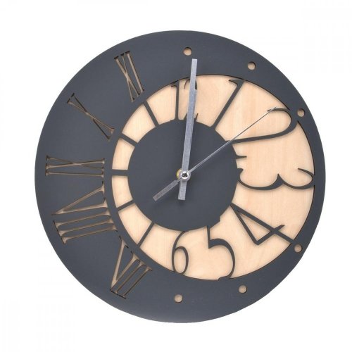 Designerski zegar ścienny KLASIC, brzoza/antracyt, średnica 30 cm