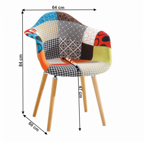 Fotelj, tkanina patchwork/bukev, KADIR NEW TIP 1
