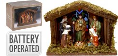 Nașterea Domnului cu iluminare a 6 figurine din lemn