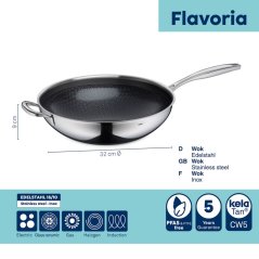 Nerezová panvica wok s nepriľnavým povrchom Flavoria 32 cm, 4,5 l