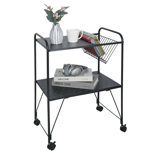 Příruční stolek pojízdný, víceúčelový, kov/plast, černá, KORETE