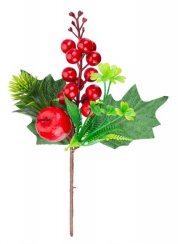 Zweig MagicHome Weihnachten, mit Beeren und einem Apfel, 21 cm