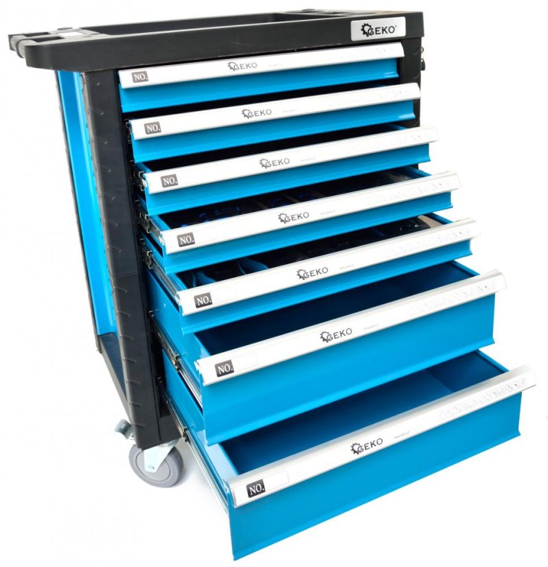 Werkzeugschrank mit 7 Schubladen, bestückt mit 272 Werkzeugen, 690x455x975 mm, GEKO