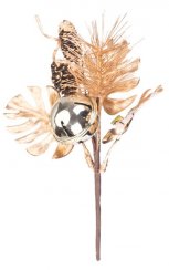Božićna grančica MagicHome, sa zvonom, zlatna, 17 cm