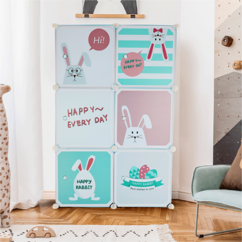 Modularer Kinderschrank, blau/Kindermuster, EDRIN