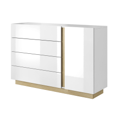 Komoda D4S, biały/dąb wnuk/biały połysk, CITY