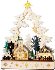 Dekorácia MagicHome Vianoce, dedinka, plast, 12xLED teplá biela, 25x7.5x32 cm, 2xAA (akce)