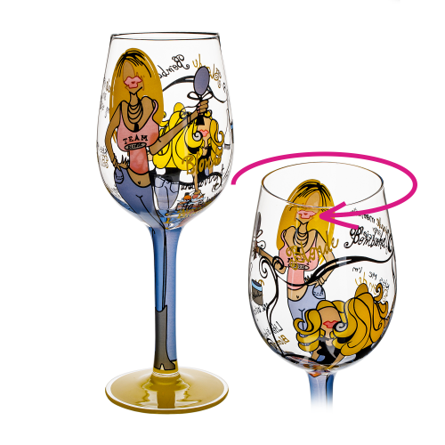 TEMPO-KONDELA HILY, sklenice na víno, set 4 ks, ručně malované, sklo