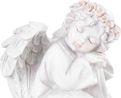 MagicHome dekoráció, Ülő angyal, LED, polirezin, sírhoz, 15x15x14,5 cm